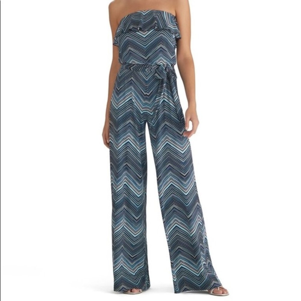 WHBM Palazzo Pants Strapless Jumpsuit Chevron